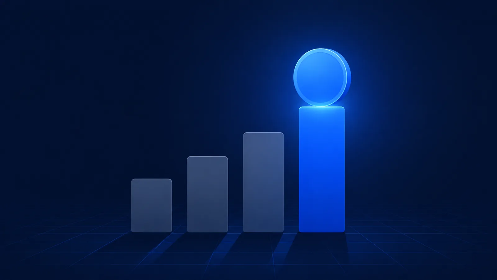 Gráfico de barras em alta com uma moeda equilibrada sobre a barra mais alta